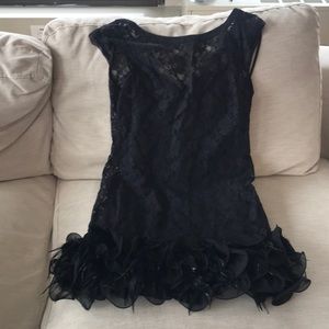 Black Lace Cocktail Dress with Feather Base